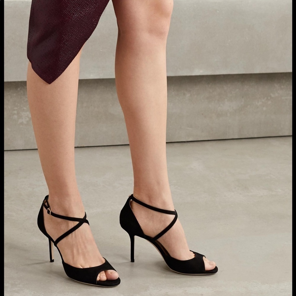 NWB Jimmy Choo Emsy Suede Sandal Black 41 85mm - Picture 12 of 13